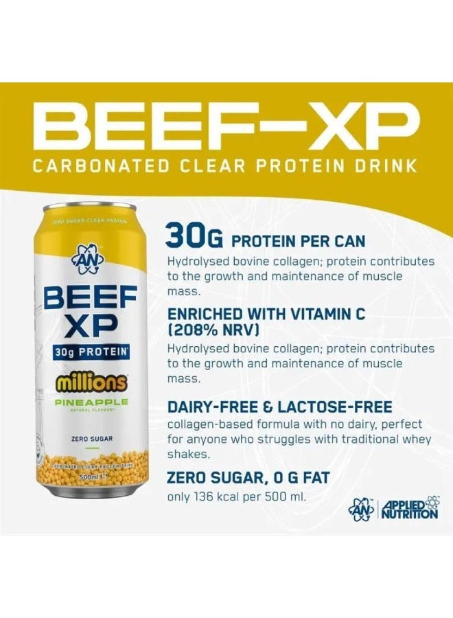 Applied Nutrition Beef-XP Clear Protein Drink, Millions Pineapple Flavor, Ready-to-Drink, Dairy-Free, 500ml, Pack of 12 - Image 4